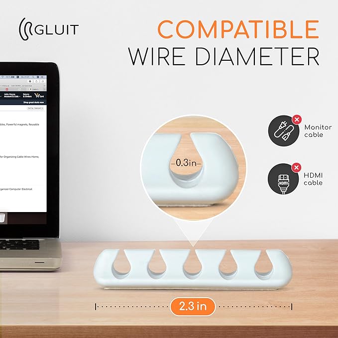 GLUIT Adhesive Desktop Cable Organizer Versatile Cord Holders Wire Clips and Cable Holder Cord Organizer for Desk Table Accessories Office Spaces New White 5 Pack