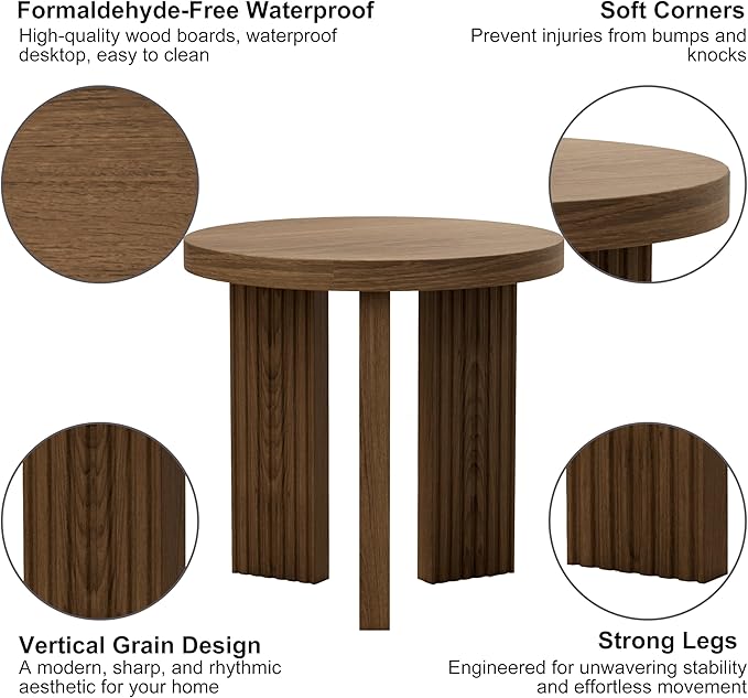 Small Round Side Table, 17.52" Coffee Table with Smooth Thick Mesa, Circle End Table with X Shaped Stable Legs, Accent Tea Table for Living Room, Office, Brown
