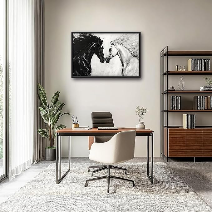 Horse Wall Art Western Horse Pictures Wall Decor Large Black and White Canvas Prints Framed Artwork Paintings Home Office Decorations for Living Room Bedroom Dinning Room Corridor 36"x24"