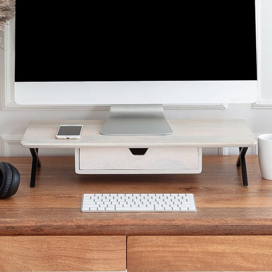 Anji Mountain Monitor Stand - Desktop Organizer & Laptop Riser, Ergonomic Monitor Riser, Space-Saving Monitor Stand for Desk, Durable Construction, Easy Assembly, Ideal for Home & Office,White Wash