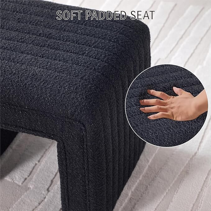 Get Set Style Vanity Stool Chair,Modern Boucle Ottoman Foot Stool with Wooden Legs Sofa Bench Footstool Extra Seat for Vanity,Makeup Room,Living Room,Entryway,Office (Fully Assembled)