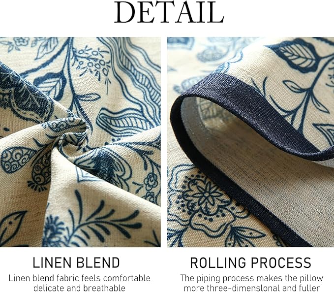 ISAENNE Designer Chinoiserie Elegant Linen Table Runner 71 Inches Long,Blue Floral Pattern Decor Table Runners for Thanksgiving,Dining Room,Banquet,Kitchen Tables,Christmas,12"*71"-Ruyi B