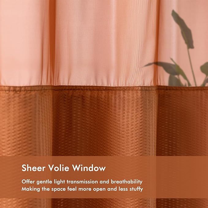 Mrs Awesome No Hook Shower Curtain with Snap-in Liner, Embossed Waffle Design Fabric Shower Curtain for Bathroom, Soft & Lightweight, 71x74, Taerracotta