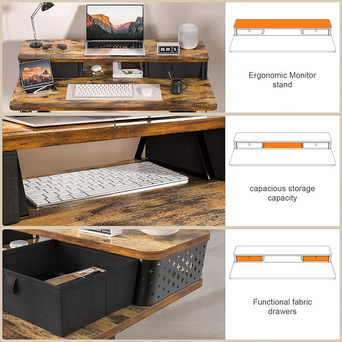 40 x 24 Inch Standing Desk with 2 Drawers, Easily Assembled Height Adjustable Desk, Ergonomic Sit to Stand Electric Desk for Home Office Workstation, Rustic Brown