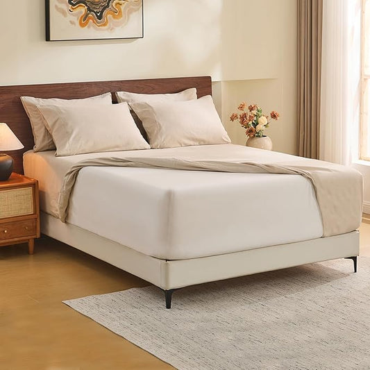 MEISHANG 100% French Pure Linen Sheets Queen Size - Extra Deep Pocket Sheet Set, Soft Durable Flax Linen, Anti-Tear Breathable & Oeko-Tex Certified 18-24 Deep Pocket,All Season(Linen)