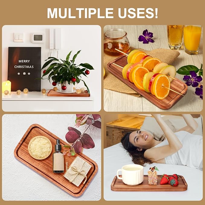 Small Wooden Platter Mini Charcuterie Boards Rectangle Acacia Wood Serving Trays Decorative Cheese Board Cake Appetizer Plates for Party, Home Decor, Food Dish Fruit Dessert Snack Tray,11"X5.5"