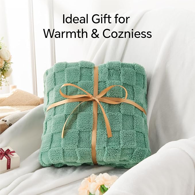 BEDELITE Super Soft Throw Blanket for Couch and Bed, Lightweight Cozy Fluffy Decorative 3D Checkered Blanket, Warm and Fuzzy Fleece Blanket for Camping, Travel(Sage Green, 60"x80")