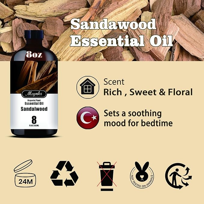 Sandalwood Fragrance Oil-Sandalwood Essential Oil 8.33oz (250ml)-100% Pure Natural Scent for Diffusers, Candles, Soap Making & Aromatherapy-Relaxing Home & Gift Essential Oil for Bath, Massage