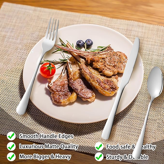 5pcs Stainless Steel Silverware Set, Kitchen Cutlery Set, Mirror Polished Forks Knives and Spoons Set for Home and Restaurant, Rust Resistant Eating Utensil Set