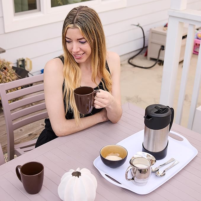 Large Serving Tray Set of 2 – 19 x 12 Inch White Rectangular Melamine Trays with Handles – Durable Plastic Food Serving Tray for Snacks, Meals, Parties, Outdoor & Indoor Use