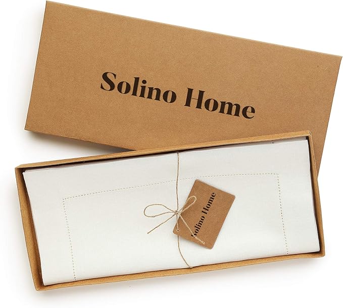 Solino Home Linen Ivory Table Runner 144 Inches Long - 100% Pure Linen Extra Long Table Runner 14 x 144 Inch for Fall, Autumn, Thanksgiving, Christmas - Classic Hemstitch
