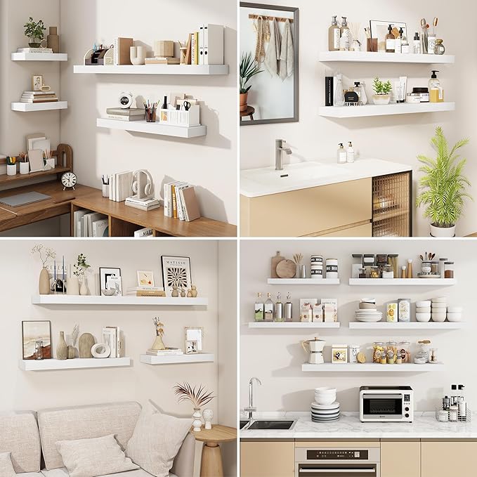 fuqing Floating Shelves for Wall, Bathroom Shelf Wall Mounted for Storage, Shelves with Invisible Bracket for Bedroom, Kitchen, Living Room, Farmhouse Small Book Shelf, 40 Inch Set of 2, White
