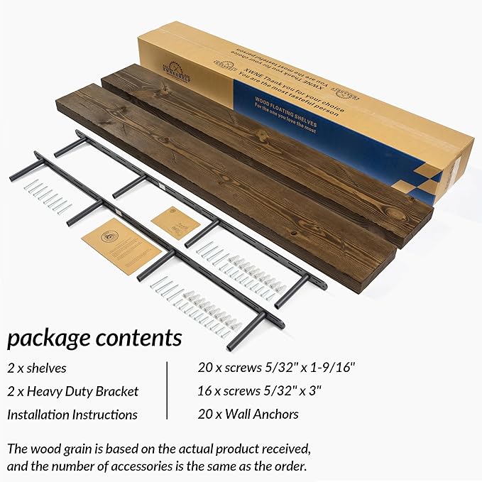 Floating Shelves 60 inch Long 8 "deep Set of 2, Heavy Duty Wood Wall Mounted Shelves for Bathroom Living Room Kitchen,Book Shelves with Thickened Hidden Bracket-Distressed Walnut