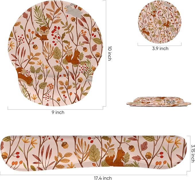 Ergonomic Keyboard Mouse Pad Wrist Rest Support Set for Laptop/Computer/Desktop,Memory Foam Hand Rest Wrist Cushion for Gaming/Office,Lightweight Comfortable & Pain Relief (Rabbit Squirrel)