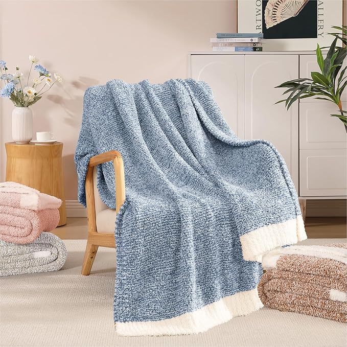 WRENSONGE Throw Blanket Cationic Dyeing Blue Soft Cozy Fluffy Warm Hand Made Throw Blankets for Couch, Sofa, Chair, Bed, Camping, Picnic, Travel Lightweight Bed Blanket - 50"*60"