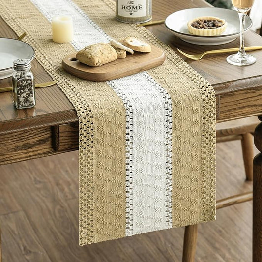 Artoid Mode Burlap Brown Farmhouse Rustic Table Runner, Seasonal Hollow Kitchen Dining Table Decoration for Home Party Decor 12x120 Inch