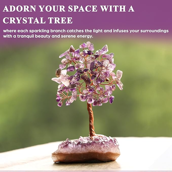 Amethyst Crystal Tree with Cluster Base Tree of Life Decor for Shelf, Bedroom, Birthday Gifts for Women, Sister Gift, Birthday Gifts for Mom, Cute Home Office Decor Purple Housewarming Present