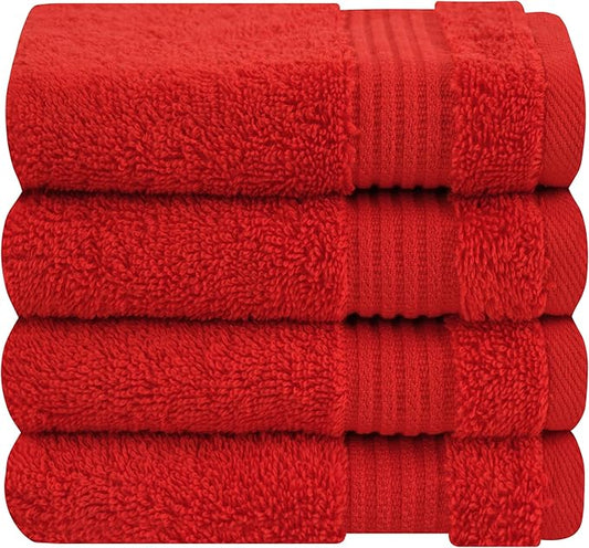 Cotton Paradise 100% Cotton Turkish Washcloth Set for Bathroom, 4 Piece Soft Absorbent Small Hand Face Towels Wash Rags, Red