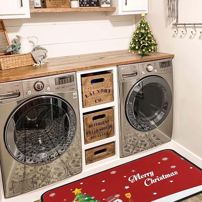 Christmas Kitchen Rug Set (2 PCS), Merry Christmas Snowman Indoor Kitchen Mat for Winter, Xmas Door Mat Runner Rug Mat for Kitchen Home Decor (17"x47"+17"x30",Snowman)