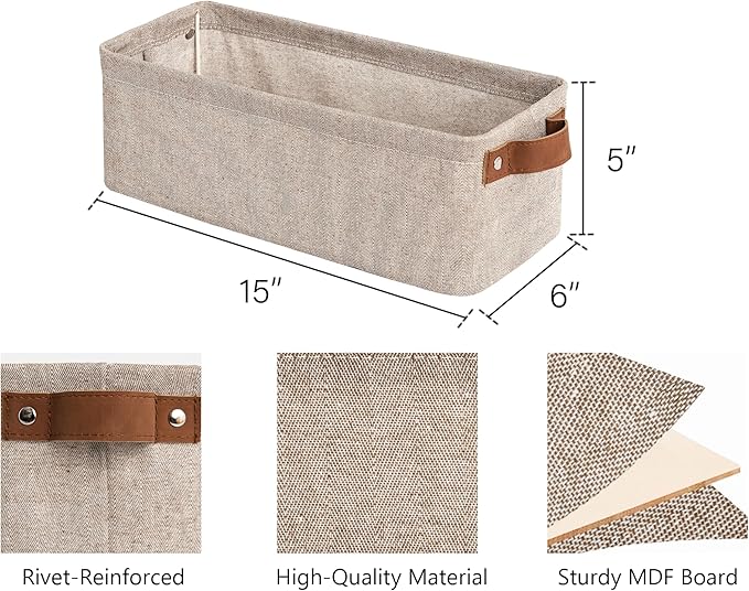 StorageWorks Narrow Storage Bins, Small Basket for Closet and Shelves, Fabric Organizer with Handles, Toilet Paper Storage, Brown and Beige, 2-Pack