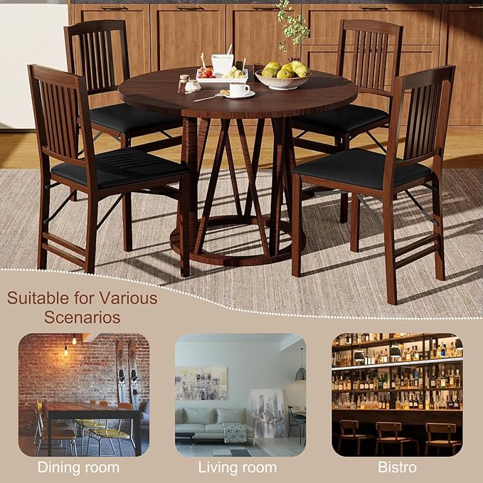 POWERSTONE Folding Dining Chairs Set of 6, Space Saving Foldable Kitchen Chairs with Padded Seat, Slatted Backrest, Solid Wood Frame, No Assembly for Dining Room Apartment Small Spaces