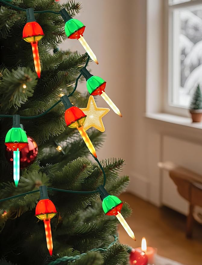 Colorful Christmas Bubble Lights, 8.5Ft Christmas Tree Lights with 9 Colored Bubble Bulbs(1 Spare), E12 Base for Indoor Christmas Tree, Traditional Holiday Home Lighting Decor