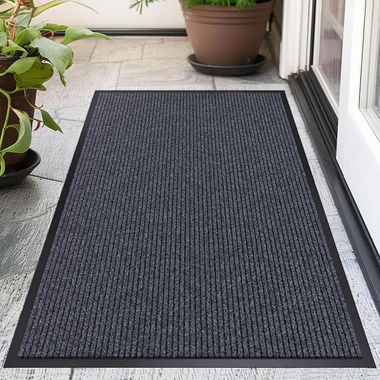 CHICHIC 3'x4' Indoor Outdoor Heavy Duty Door mat, Welcome Front Door Mat for Home Entrance, Super Water Absorbent Large Commercial Floor Mats, Non Slip Rubber Back Entryway Rugs for Garage (Grey)