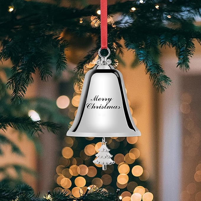 Styleonme Decorative Bells, Christmas Ornaments 2024, Engraved It's Merry Christmas 2024, Silvery Bells Decoration with Pendants Tree