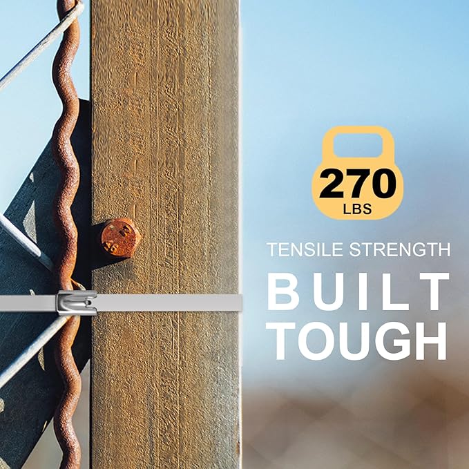 OFFO Metal Zip Ties 11.8 in 100 PCS Chain Link fence Ties Premium Heavy Duty Stainless Steel Wire Multifunctional Locking Exhaust Wrap Flexible Durable