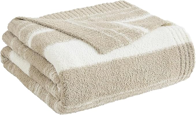 WRENGONGE Khaki Throw Blanket, 50x70 Soft Cozy Striped Throw Blankets for Couch, Sofa, Bed, Travel, Lightweight Fluffy Warm Plush Decorative Blankets for Women, Men,Kids Gift