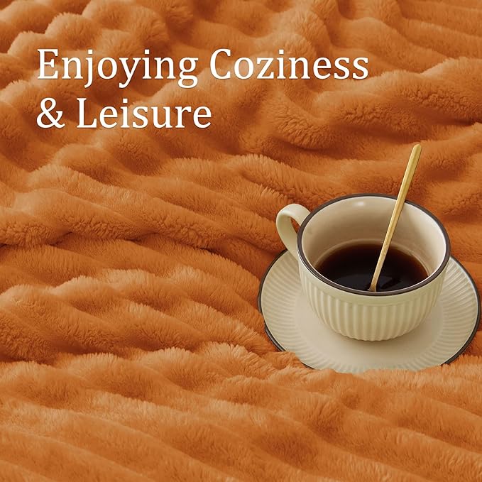 BEDELITE Fall Throw Blanket for Couch - 300GSM Soft & Warm Fluffy Fleece Blanket, Decorative and Giftable Burnt Orange Striped Blankets for Women, Men, 50"x60"