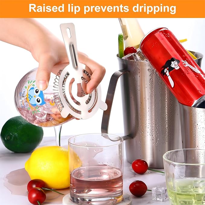 16 Pcs Bar Bartender Strainer Stainless Steel Drink Cocktail Strainers Silver Shaker Ice Bar Shelf or Bartenders Mixologists Drinking Water Filtering