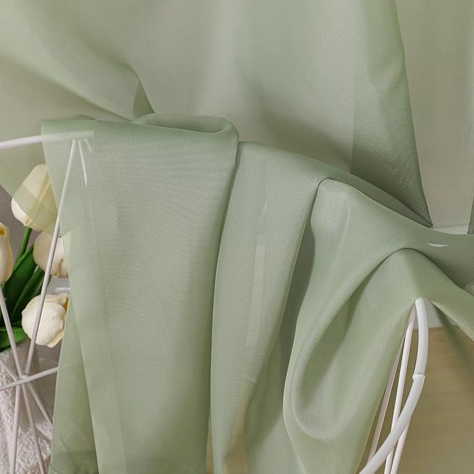 Aiyufeng Sage Green Sheer Curtains 90 Inch Length 2 PCS, Rod Pocket Voile Drapes for Bedroom Living Room, Semi Sheer Curtain Panels Window Treatments for Yard/Patio/Villa/Parlor, 42"x 90", Sage Green