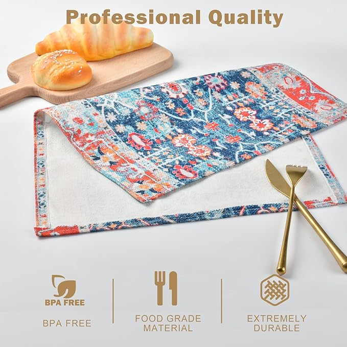 Snycler Table Runner Boho Table Runners Vintage Elegant Farmhouse Table Center Linen Decor for Home Dining Party Entrance (12x18 Inch,Set of 4) Boho-Blue&Red