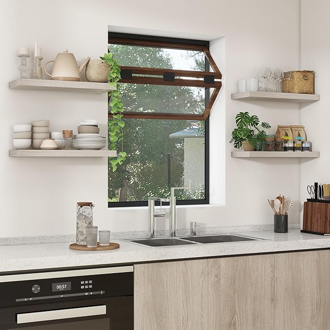 Heimlove 24 inch Floating Shelves for Wall,9.3 inch deep Grey Bathroom Over Toilet Shelf,Wall Mounted Rustic Wood Shelves for Bedroom,Living Room,Kitchen,Office Decor Set of 2-Grey