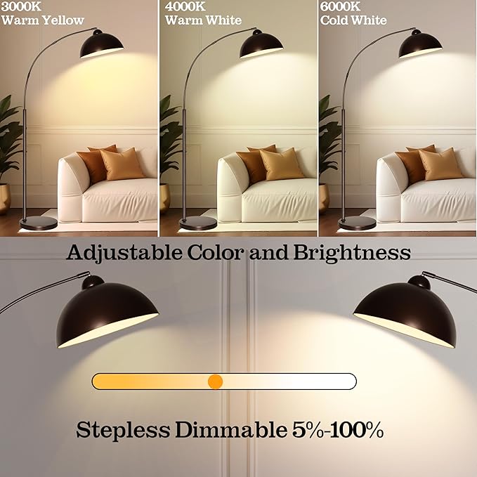 Arc Floor Lamp with Remote Control and Adjustable Light Bulb——Arched Tall Lamp for Living Room, Bedroom and Reading,Ideal Choice for Home Decor(Brown)