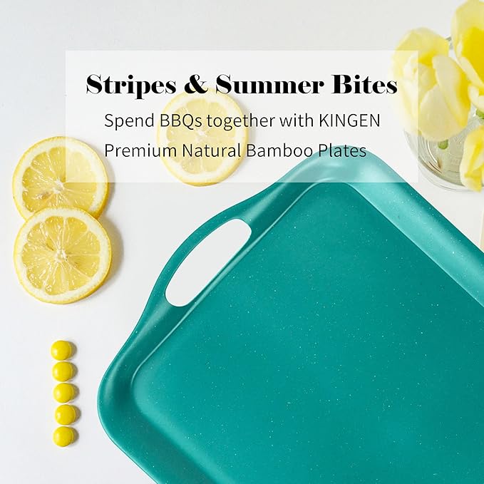 KINGEN 2-Pack Evergreen Serving Trays -18×13-inch Extra Large w/Handles Tray, Holiday Platters for Holiday Buffets, BBQ, Party Serving, Christmas Dinner Green Designed for Christmas (Bamboo Fiber)