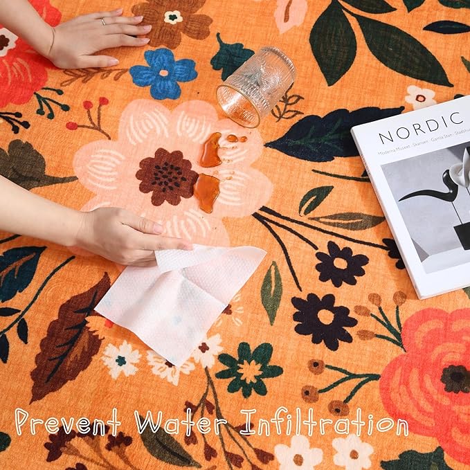 Rugcomf Area Rugs 8x10 Rug for Living Room Clearance Washable Boho Area Rug Non Slip Floral Vintage Low Pile Large Rug for Living Room, Bedroom, Farmhouse, Dining Room, Kids Playroom(Yellow)