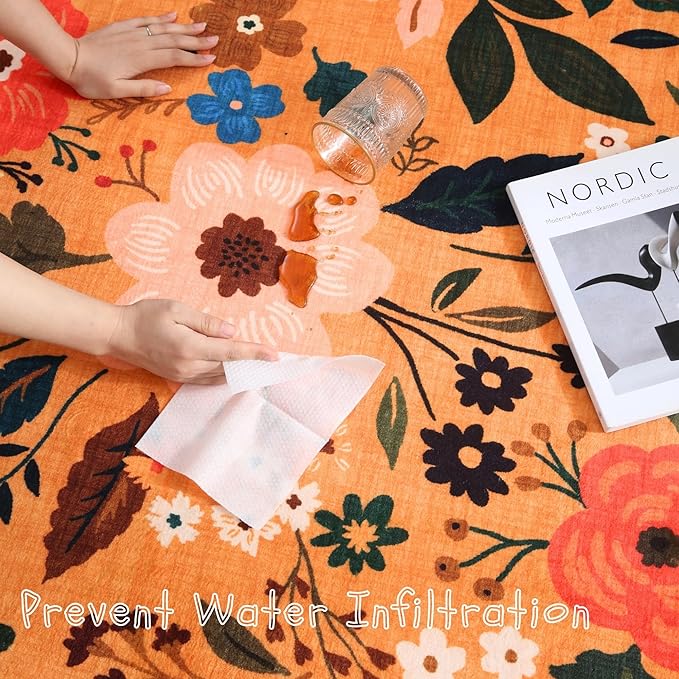 Rugcomf Living Room Rug 5x7 Rug Machine Washable Boho Area Rug Non Slip Floral Vintage Low Pile Large Rugs for Living Room, Bedroom, Farmhouse, Dining Room, Kids Playroom(Yellow)