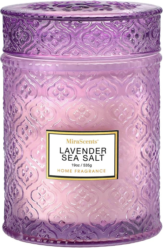 Lavender Sea Salt Scented Candles, 19oz Aromatherapy Candles Gifts for Women, Purple Luxury Large Decorative Candles in Glass, Natural Soy Wax for Home