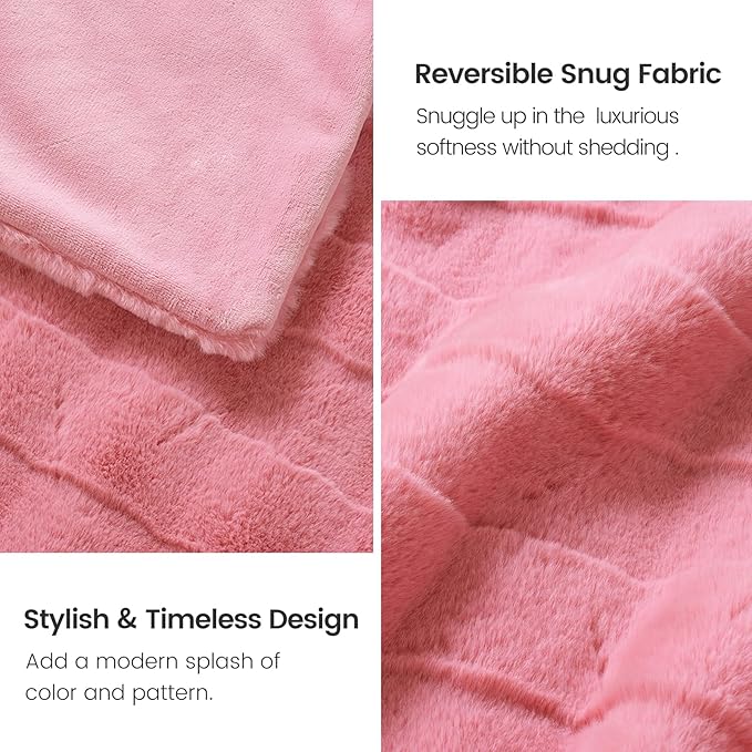 Cozy Bliss Fluffy Pink Faux Fur Throw Blanket for Couch,Warm Cozy Soft Throw Blankets for Sofa Bed Living Room,50x60 Inches
