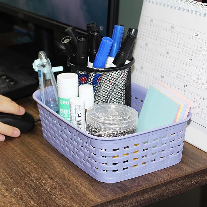 Soddeph Plastic Storage Baskets for Cabinets, Household Pantry Organization with Handle,Organizer Bins for Room,Bathrooms,Under-Sink,Kitchen (Purple, XS-3PACK)