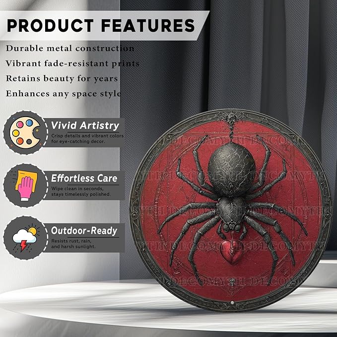 Antique Spider Halloween Tin Plaque - Gothic Round Metal Wall Art for Halloween Night Decor 12 * 12inch