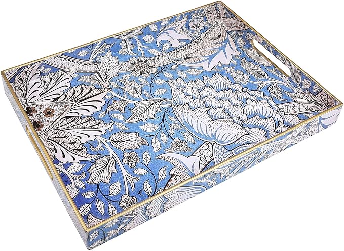 Rectangle Serving Tray with Handles, Coffee Table Tray for Ottoman, Living Room, Outdoor Tray for Patio Entertaining, Serving Breakfast Kitchen Platter, Windrush