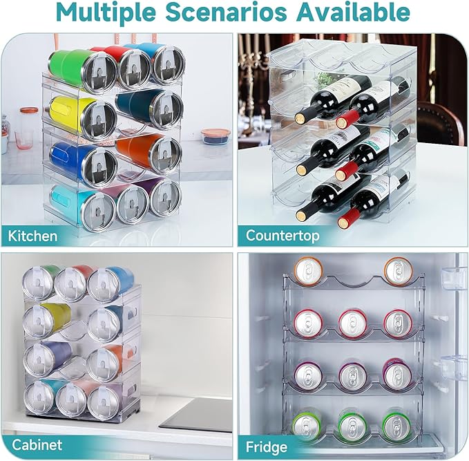 [Large Compartment] Water Bottle Organizer for Stanley 40 oz, 4 Pack Stackable Water Bottle Organizer, Clear Water Bottle Holder for Tumbler Travel Mug Cup, Kitchen Pantry Organization and Storage
