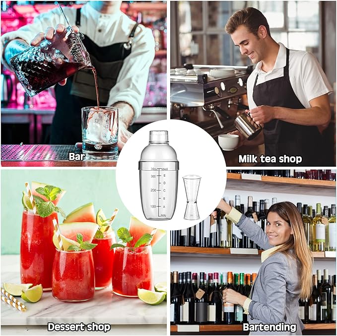 7 Pcs Plastic Cocktail Shaker Set Drink Mixer with Mark Clear Drink Cocktail Shaker and Measuring Jigger Set Ounce Cup Clear for Bar Party Home Use Wine Bar(11.8oz)