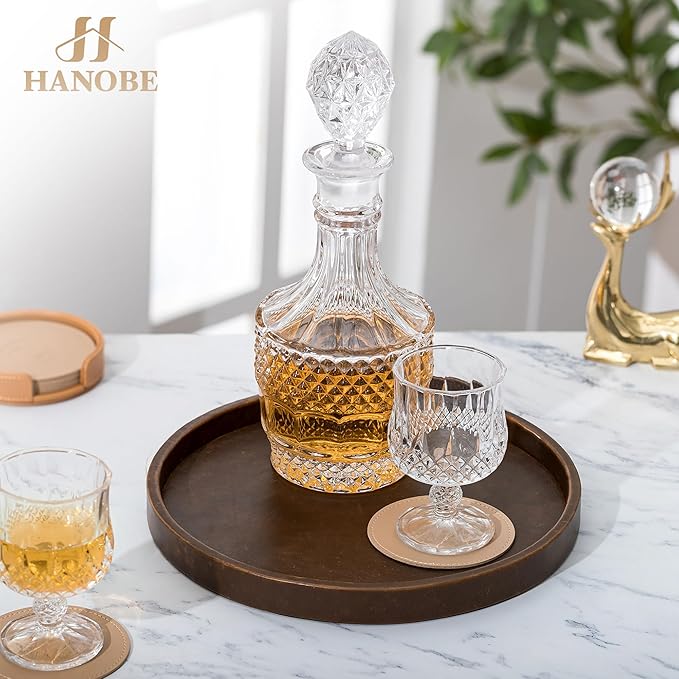 Hanobe Decorative Tray Round Serving: Faux Leather Coffee Table Trays Decor 12 inch Small Brown Circle for Bar Ottoman Party Modern Home Kitchen Counter Centerpiece