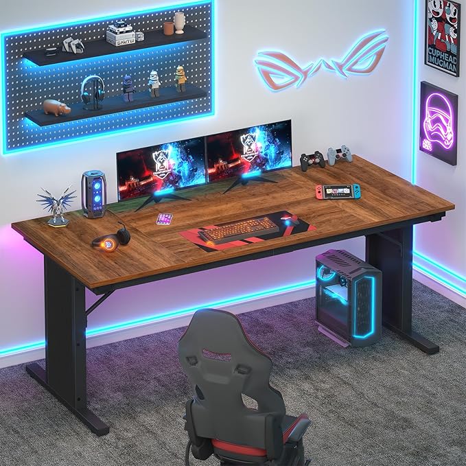 63 inch Computer Desk, Large Executive Office Desk, Farmhouse Work Desk Study Writing Table for Home Office, Brown