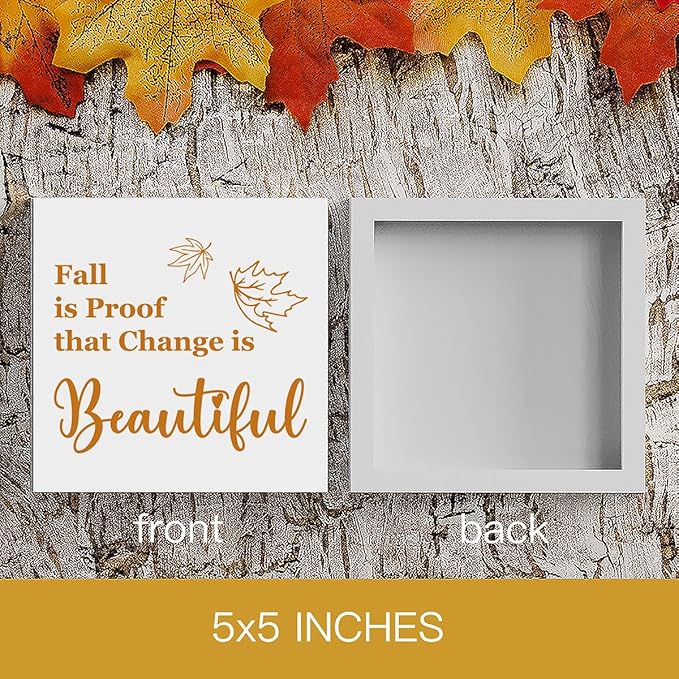HTBIG Fall Is Proof That Change Is Beautiful Wooden Box logo for Home Fall Office Decor Rustic Wooden Shelf Desk House Room Indoor Desktop Decor 5 x 5 Inch