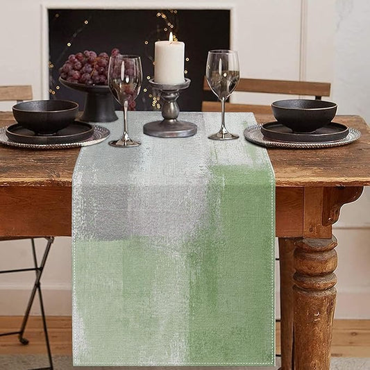 Emvency Farmhouse Table Runner, Vintage Green and Grey Abstract Art Painting for Kitchen Coffee Table Family Dinners Holiday Parties Wedding Events Decor(13x72 inch)
